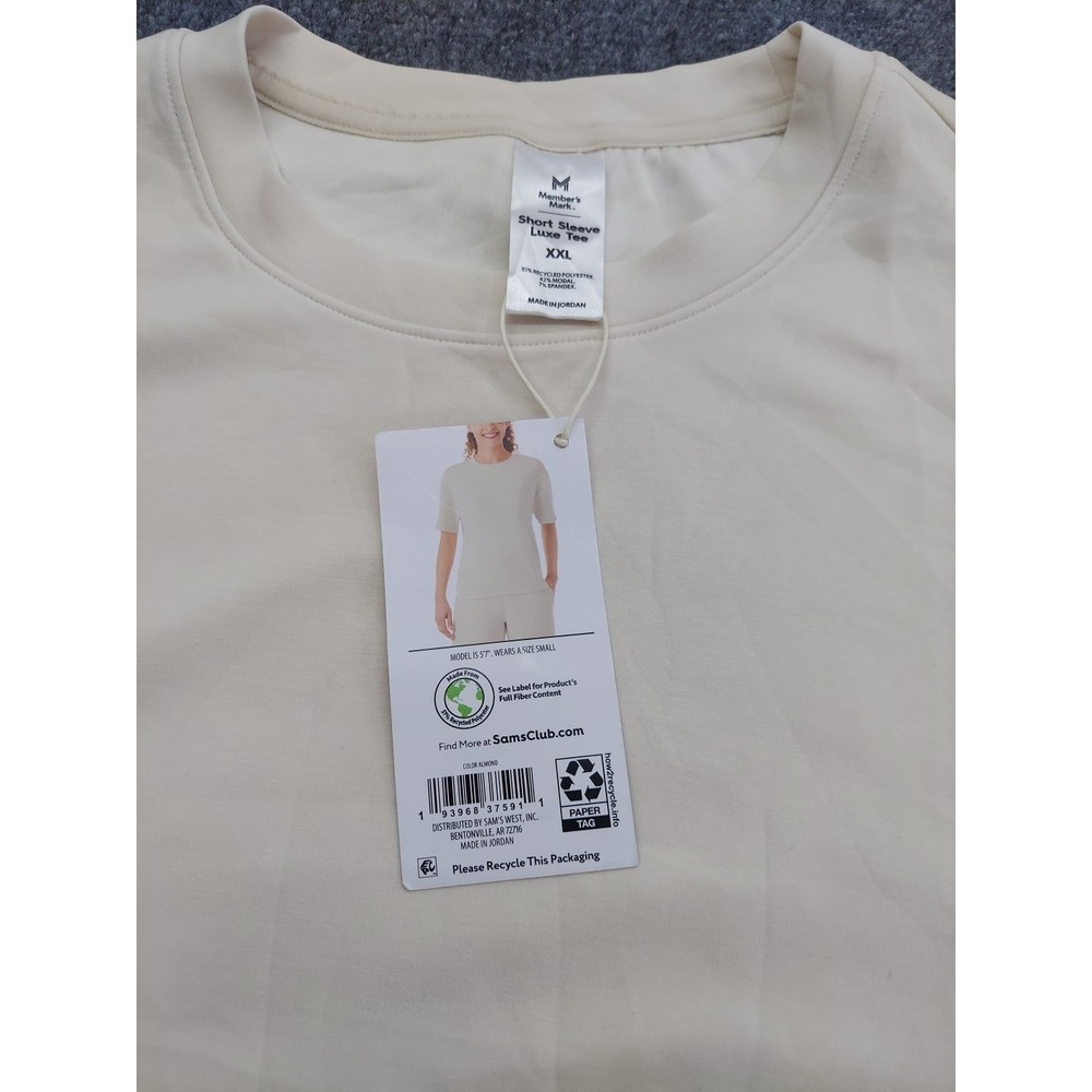 Members Mark Shirt womens XXL Beige Short Sleeve Luxe Tee Stretch Soft NWT‎ - Picture 2 of 10